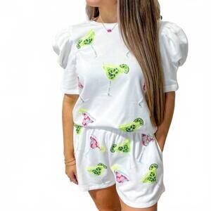 NEW PEACH LOVE you had me at martini sequin short set in pink